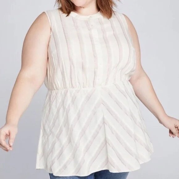 Lane Bryant Womens Plus Size 16 Hidden Button Metallic Stripe Peplum Tunic 2601 - Picture 1 of 11